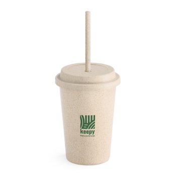 Copo de viagem em fibra de bambu (60%) e PP (40%) com tampa e canudo (450 mL)